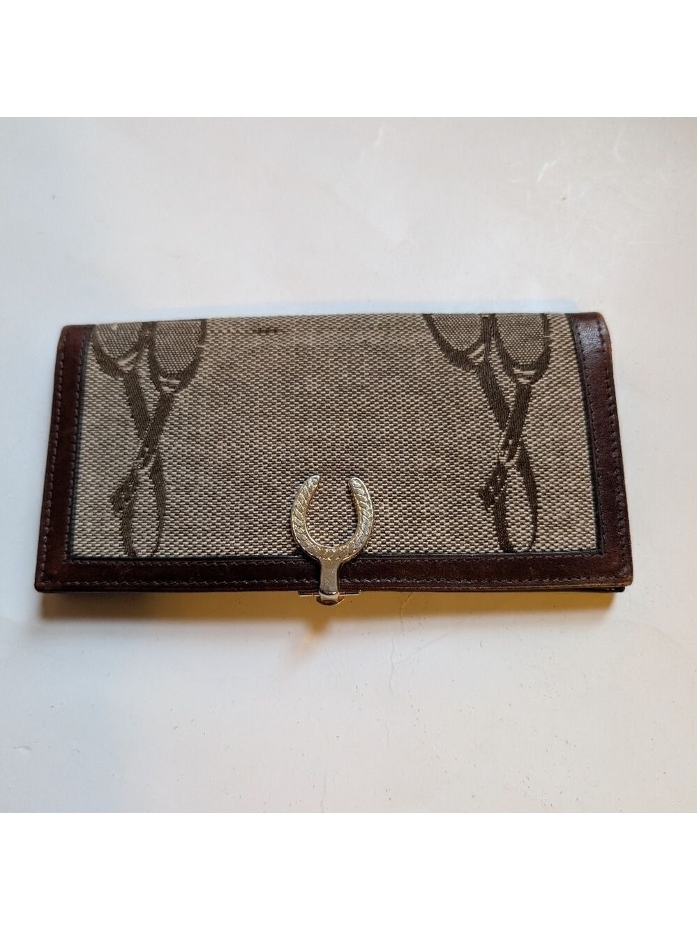 Vintage Equestrian Style Brown and Tan Wallet with Gold Accent In VGUC